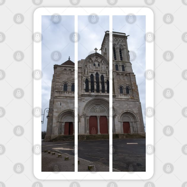 Vezelay Abbey is a Benedictine and Cluniac monastery in the Bourgogne-Franche-Comte. Cloudy winter day. (vertical) Sticker by fabbroni-art